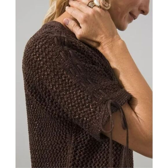 Chico's Pullover Sweater Shimmer Metalic Espresso Shoulder Detail Size 1 US Med - Picture 8 of 11